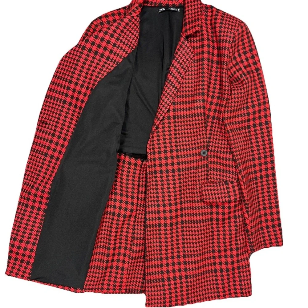 Zara Womens‎ Textured Weave Houndstooth Jumpsuit Romper Mini Blazer Dress Small